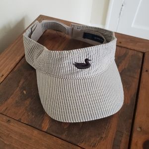 Cream and Blue Seersucker Striped Striped Visor